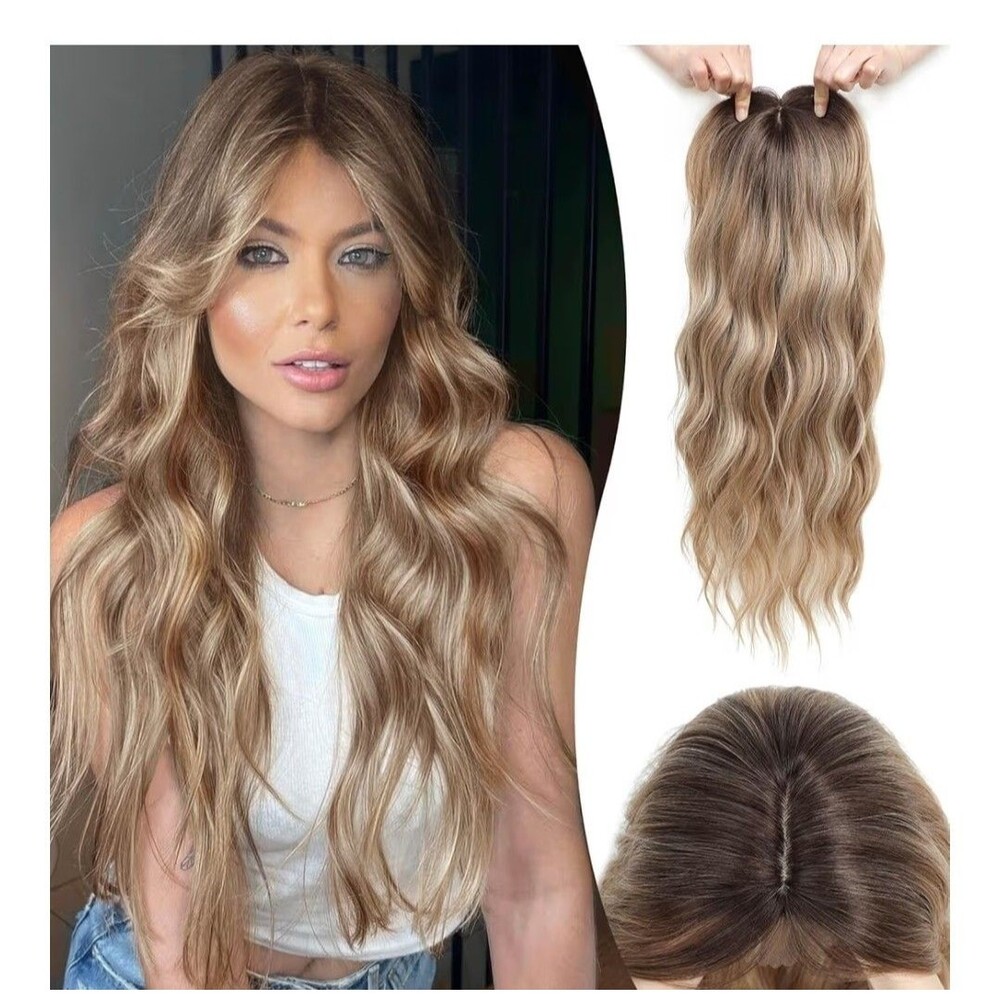20” Long Wavy Light Brown Clip-In Hair Topper Premium Hairpiece Wiglet